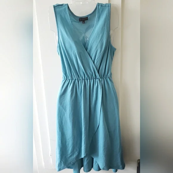 Bobeau Faux Wrap Dress MIDI Blue Beach Vacation Travel Spring - Picture 1 of 4